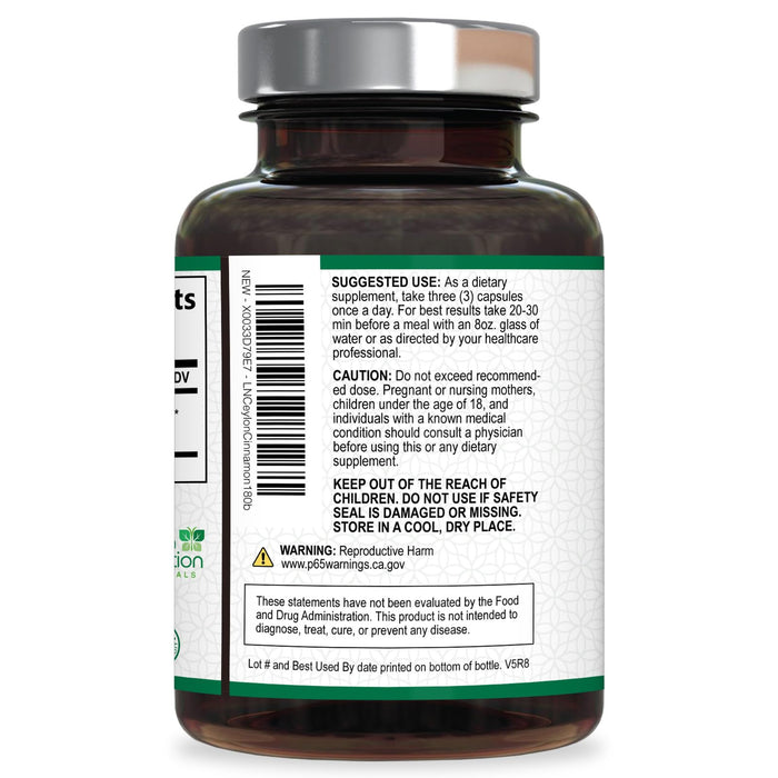 Ceylon Cinnamon Capsules 1800mg - Certified Organic Ceylon Cinnamon Powder Supplement, Bottled in USA, Extra Strength Energy & Heart Support Pills, Non-GMO & Gluten Free, Sugar Free - 180 Capsules