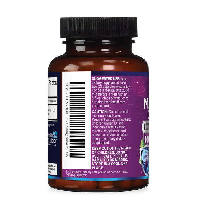 Magnesium Citrate Capsules 1000mg - Max Absorption Magnesium Powder for Muscle, Nerve, Bone and Heart Health Support, High Absorption Citrate Complex, Gluten Free, Non-GMO - 60 Capsules