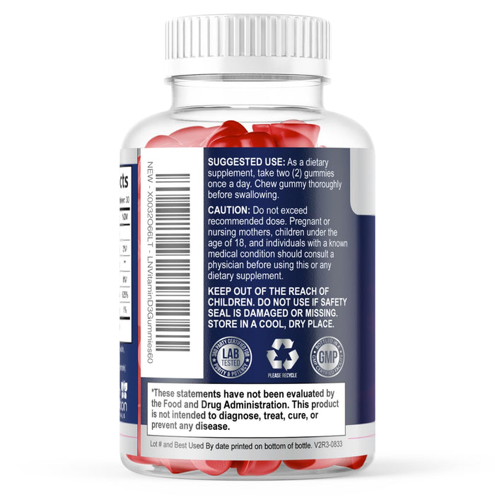 Vitamin D3 Gummies 5000 IU (125 mcg) - Extra Strength Immune Support, Bone, Teeth and Muscle Vitamin D Gummy Dietary Supplement, Nature's Berry D Vitamin Supplement, Raspberry, Non-GMO - 60 Gummies
