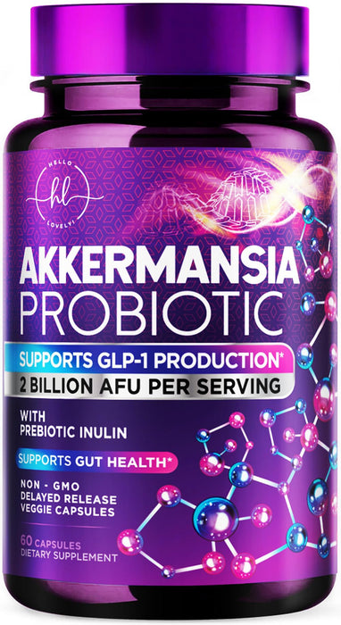 Akkermansia Muciniphila Probiotic Supplement - 2 Billion AFU Live Strain Probiotics for Men & Women - Supports Intestinal Digestive & Gut Health - Delayed Release Natural GLP-1 Support - 60 Capsules