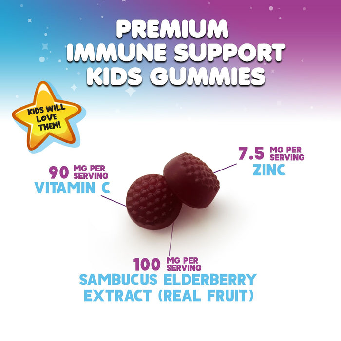 Children's Daily Immune Support Gummies with Real Elderberry + Vitamin C & Zinc to Support Kids Healthy Immune System, Natures Sambucus Elderberry Gummy, Chewable Supplement, Gluten-Free, 120 Gummies