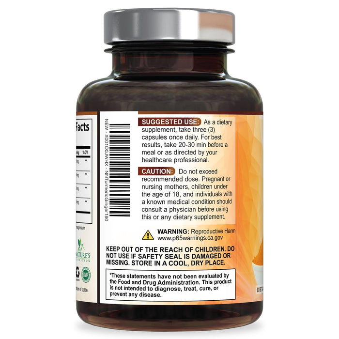 Turmeric Curcumin Supplement 1950mg - 95% Curcuminoids with Organic Turmeric & Ginger, BioPerine Black Pepper for Best Absorption, Nature's Vegan Joint Support, Non-GMO, Bottled in USA - 180 Capsules