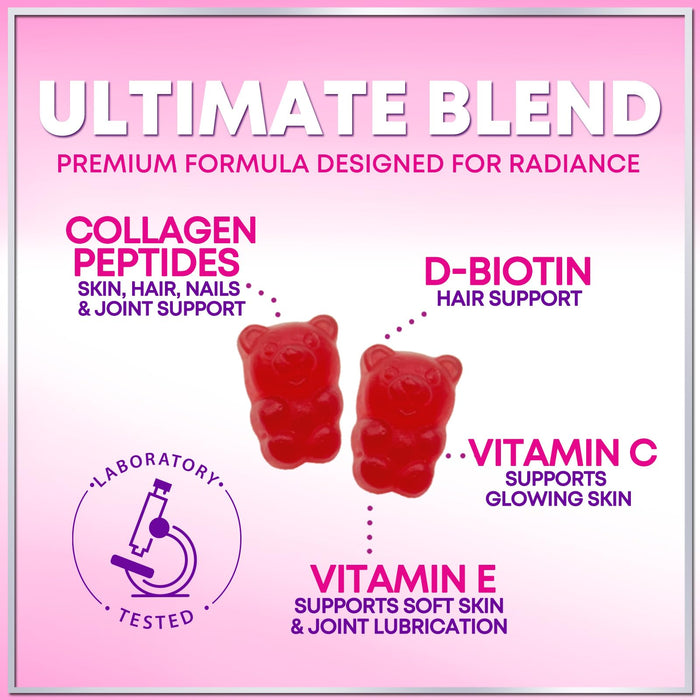 Collagen Gummies for Women - Extra Strength Collagen Peptides Gummy with Vitamin C, Zinc and Biotin, Hydrolyzed Protein Peptides Supplement for Hair, Nail & Healthy Skin Support, Non-GMO - 60 Gummies
