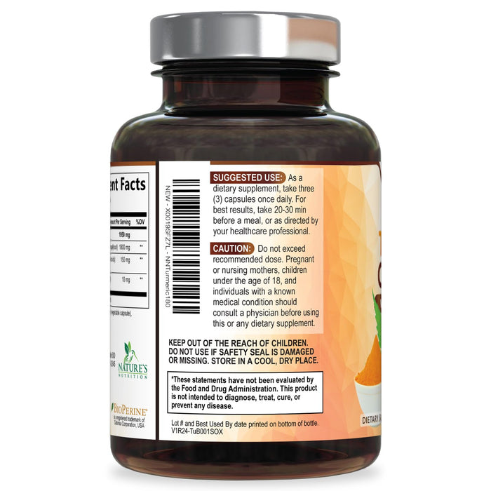 Turmeric Curcumin Supplement 1950mg - 95% Curcuminoids with Organic Turmeric & BioPerine Black Pepper Extract for Best Absorption, Nature's Vegan Joint Support, Non-GMO, Bottled in USA - 180 Capsules