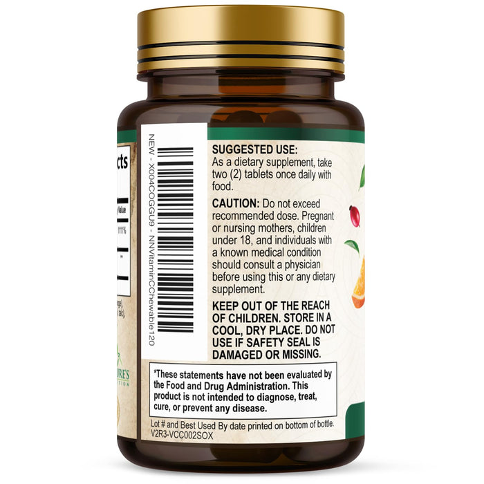 Vitamin C Chewable 1000mg - Extra Strength Antioxidants for Powerful Immune Support w/Vitamin C & Rose HIPS - Potent Dietary VIT C Chews Supplement, Natural, Vegan, Gluten-Free, Non-GMO - 120 Tablets