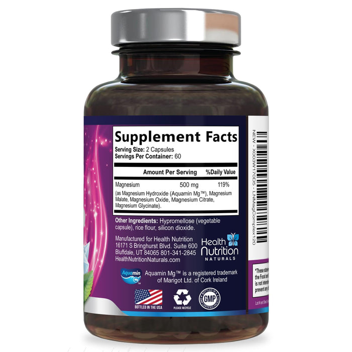 Magnesium Complex Capsules 500 mg with Oxide, Glycinate, Malate, Citrate - High Absorption Complex Chelated Magnesium Mineral Supplements - for Muscle, Bone and Heart Health Support - 120 Capsules