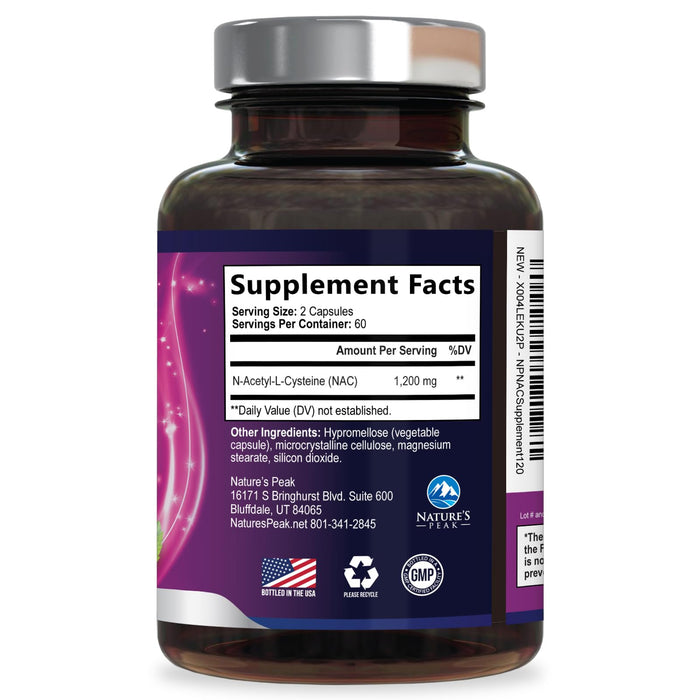 N-Acetyl Cysteine (NAC) 1200 mg – Premium Antioxidant & Immune Support - Glutathione Precursor for Liver, Lung & Respiratory Support – Nature's Fast Absorption, Non-GMO, Gluten-Free - 120 Capsules