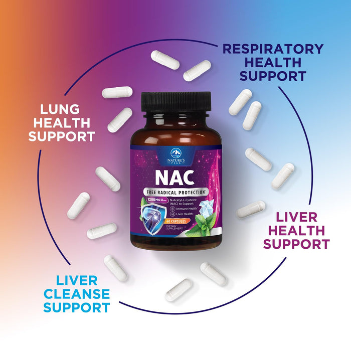 N-Acetyl Cysteine (NAC) 1200 mg â€“ Premium Antioxidant & Immune Support - Glutathione Precursor for Liver, Lung & Respiratory Support â€“ Nature's Fast Absorption, Non-GMO, Gluten-Free - 60 Capsules