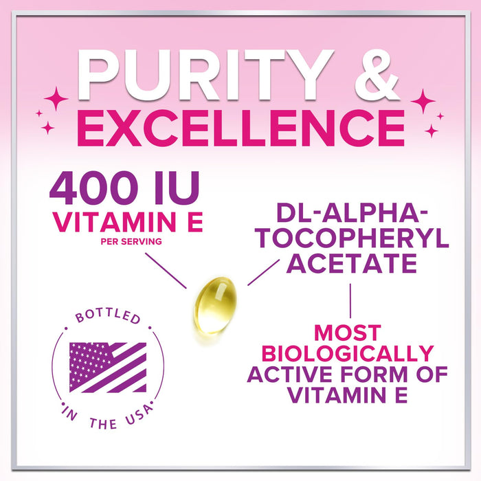Vitamin E for Women and Men - 180 mg (400 IU) dl-Alpha - Powerful Antioxidant Dietary Supplement - Hair, Skin, & Immune Health Support - Easily Absorbed Form, Non-GMO & Gluten Free - 60 Softgels