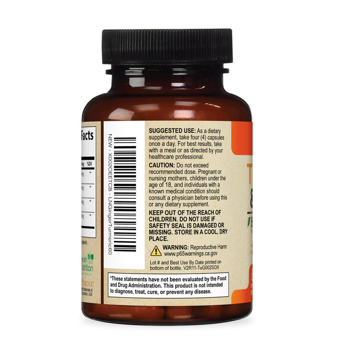 Turmeric Curcumin Supplement 2600mg - with Organic Ginger & Turmeric, 95% Curcuminoids, BioPerine Black Pepper for Best Absorption, Nature's Vegan Joint Support, Non-GMO, Bottled in USA - 60 Capsules
