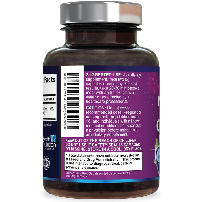 Magnesium Citrate Capsules 1000mg - Max Absorption Magnesium Powder for Muscle, Nerve, Bone and Heart Health Support, High Absorption Citrate Complex, Gluten Free, Non-GMO - 240 Capsules