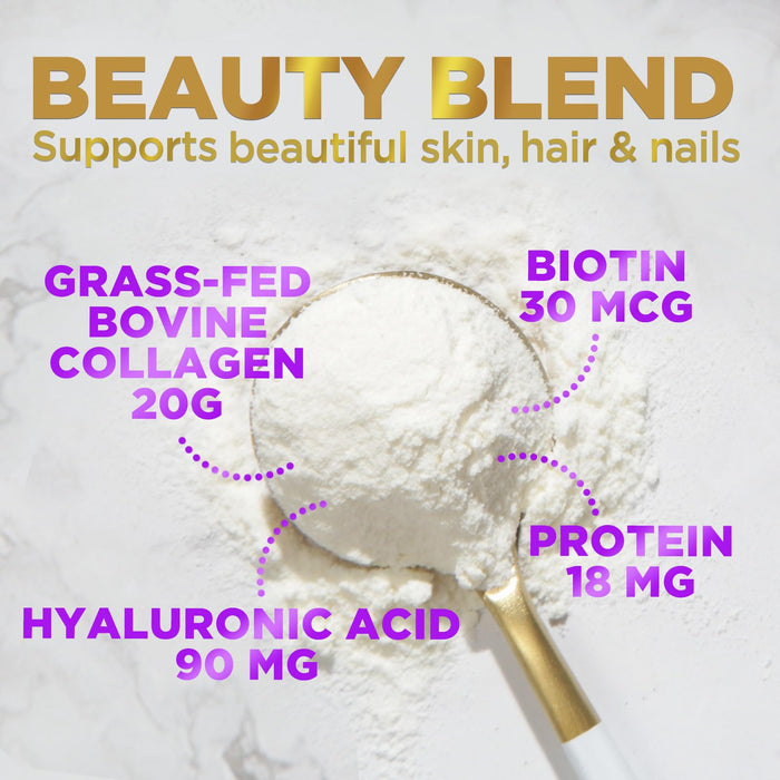 Collagen Peptides Powder Unflavored - Supports Hair, Nail, Skin, Bone & Joint Health - Grass Fed Hydrolyzed Powder Type I & III, Best Collagen Supplements with Hyaluronic Acid & Biotin - 28 Servings