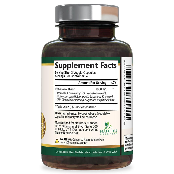 Resveratrol Supplement 1800mg - Extra Strength Antioxidants for Healthy Aging & Immune Support - Heart Health & Cellular Energy Support - Non-GMO, Bioavailable Trans-Resveratrol - 120 Vegan Capsules