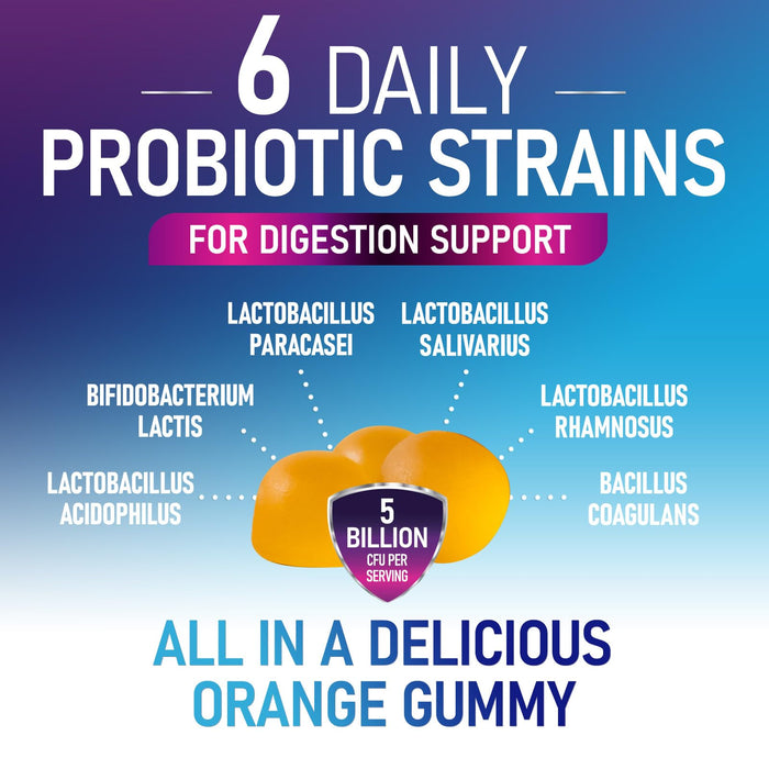 Probiotic Gummies for Women, Men & Teens - 5 Billion CFUs, 6 Pro Biotic Strains - Daily Probiotic Gummy Supplement for Natural Digestive Health, â€œGoodâ€ Gut & Immune Support, Orange Flavor - 60 Count