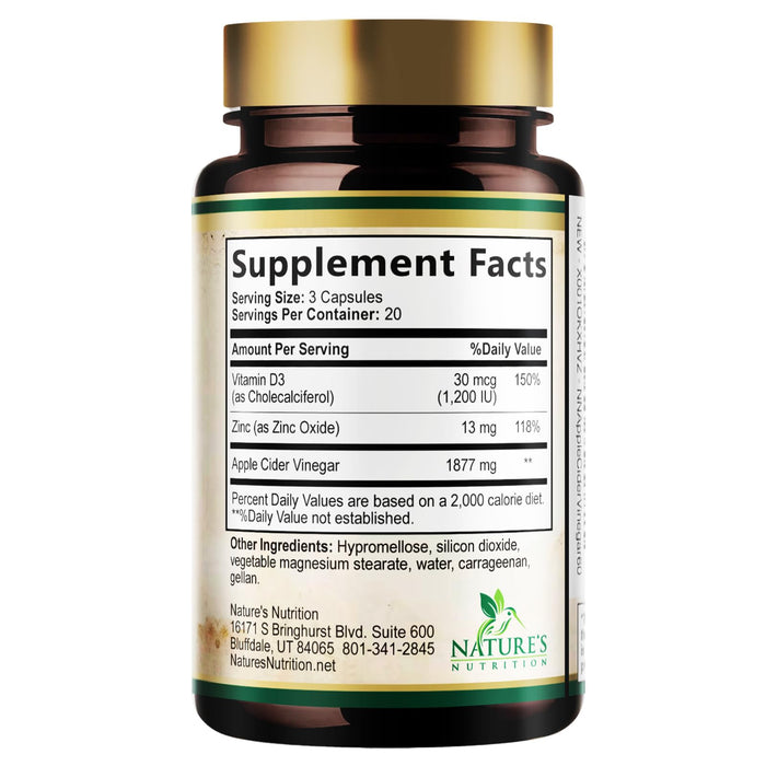 Apple Cider Vinegar Capsules 1877mg - Extra Strength Detox & Cleanse with Vitamin D & Zinc - Premium ACV Pills with Joint Natural Digestion & Immune Support - Vegetarian Supplement - 60 Capsules