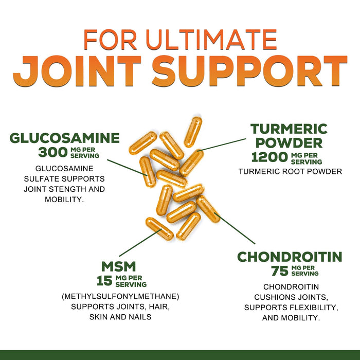 Turmeric Curcumin Supplement 2000mg with Glucosamine Chondroitin & Ginger, 95% Curcuminoids, BioPerine Black Pepper for Best Absorption, Nature's Joint Support, Non-GMO, Bottled in USA - 180 Capsules