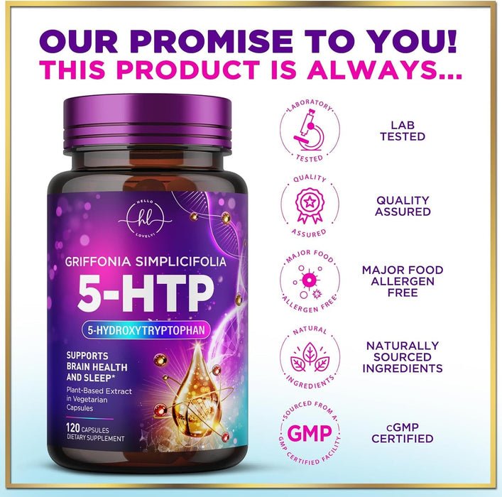 5-HTP Supplement 200mg - Extra Strength 5HTP from Griffonia Simplicifolia - Supports Restful Sleep, Natural Calm & Brain Health - 5 Hydroxytryptophan - Vegan, Gluten Free & Non-GMO - 60 Capsules