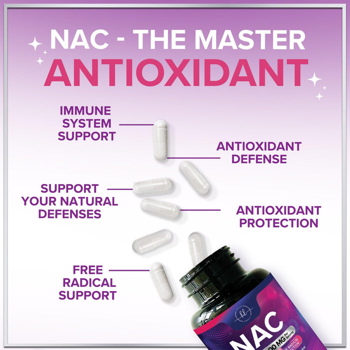 NAC Supplement â€“ N-Acetyl L-Cysteine 1200mg â€“ Supports Liver, Lung & Immune Health - Antioxidants for Respiratory Support & Fight Free Radicals â€“ High Absorption, Non-GMO, Gluten-Free â€“ 60 Capsules