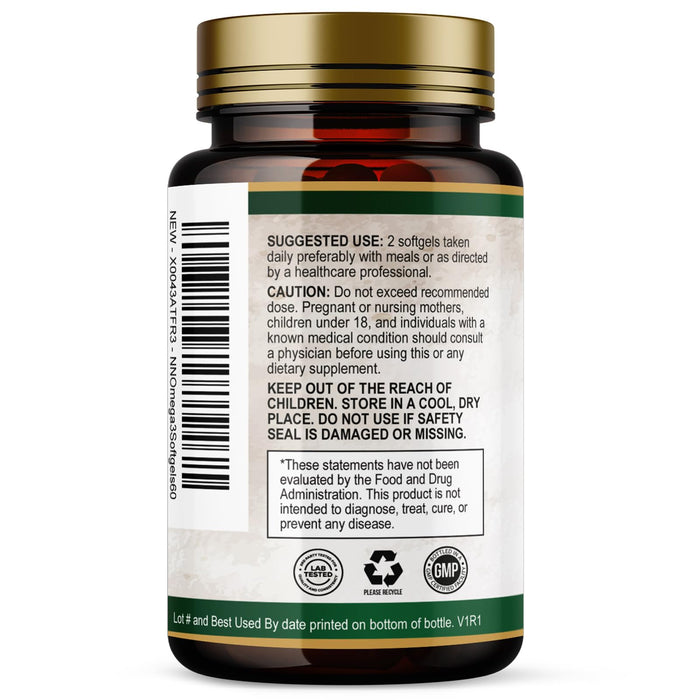 Omega 3 Fish Oil Supplements - 2400 mg Triple Strength Omega3, EPA & DHA with Essential Fatty Acids - Natural Immune, Brain & Heart Health Support - Gluten Free, Non-GMO, Wild Caught - 60 Softgels