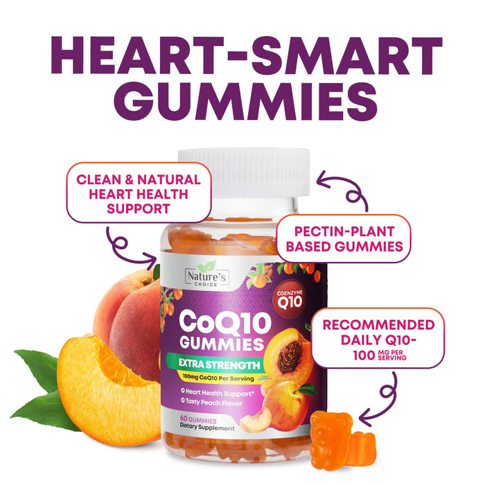 CoQ10 100mg Gummies - 3X Better Absorption, Antioxidant for Heart Health Support & Energy Production, Ultra Coenzyme Q10 Vitamins, Co q 10 Supplement, Dietary Supplement, Non-GMO - 60 CoQ10 Gummies