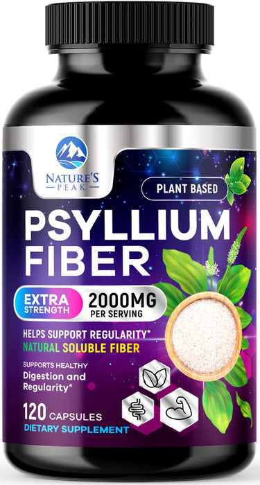 Psyllium Husk Fiber Supplement 1500mg - Vegan Prebiotic, Soluble Fiber for Daily Digestive Health & Regularity Support, Natural Psyllium Powder Caps, Sugar-Free, Non-GMO & Gluten-Free - 120 Capsules