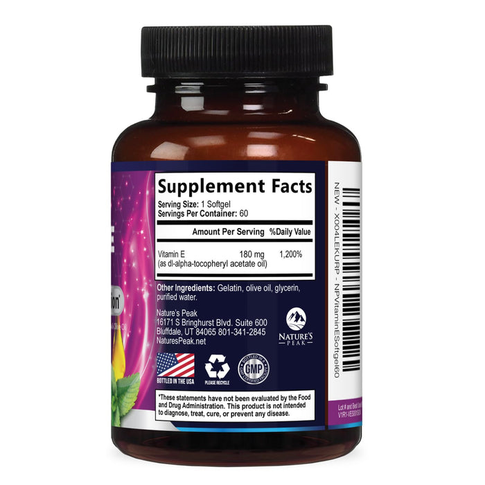 E Vitamin for Women and Men - 180 mg (400 IU) dl-Alpha - Effective Antioxidant Dietary Supplement - Hair, Skin, & Immune Health Support - Easily Absorbed Form, Non-GMO & Gluten Free - 60 Softgels