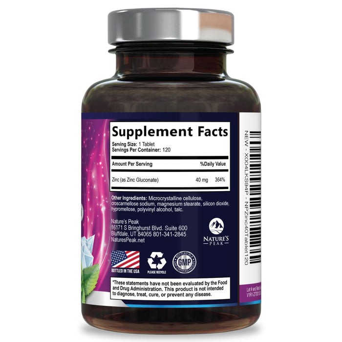 Zinc Supplement 40mg - Immune Support for Women & Men - High Potency Antioxidant, Chelated for Superior Absorption, Dietary Supplement Vitamin for Immune Health Support - 120 Tablets (120 Day Supply)