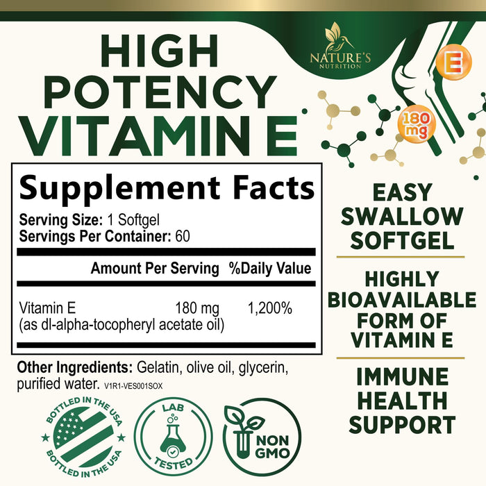 Vitamin E 400 IU Softgels (180mg DL-Alpha) – 60 Softgels