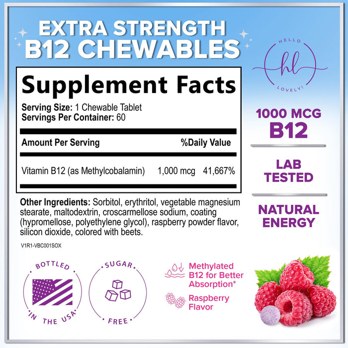B 12 Vitamin Chewables 1000 mcg – 60 Chewables
