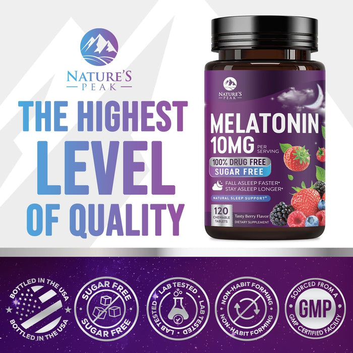 Melatonin 10mg - Sleep Support Supplements for Adults - Extra Strength Fast Dissolve 10 mg Melatonin Tablets for Restful Sleep Support, Natural Strawberry Flavor, Sugar-Free Non-GMO - 120 Day Supply