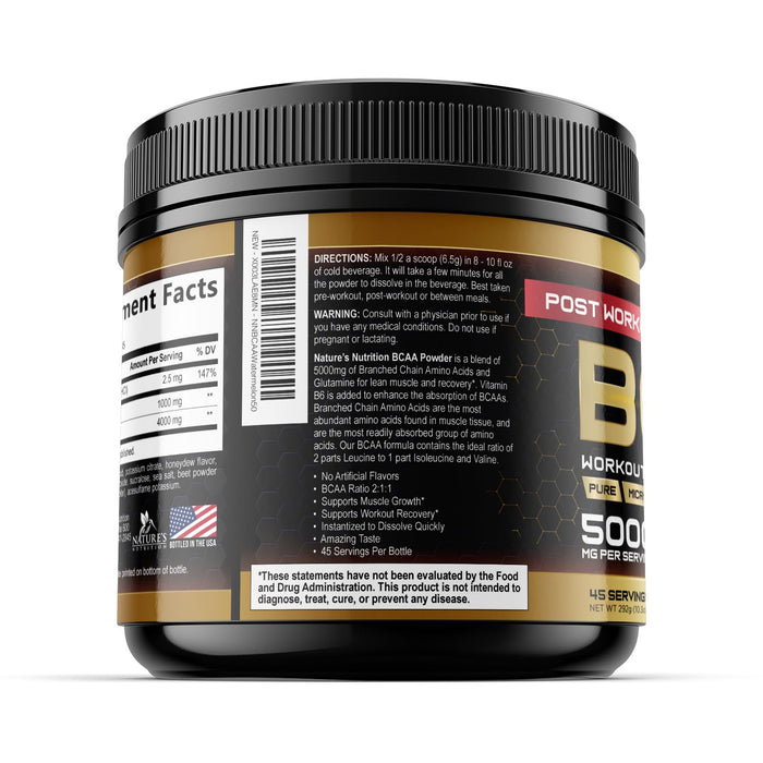 BCAA Powder 4g BCAA Amino Acids 2:1:1, 1g L-Glutamine, Vitamin B6 Complex - Energy Daily Powder Replenisher Post Workout - Muscle Recovery Support Drink for Men & Women, Sugar Free, Keto - 45 Servings
