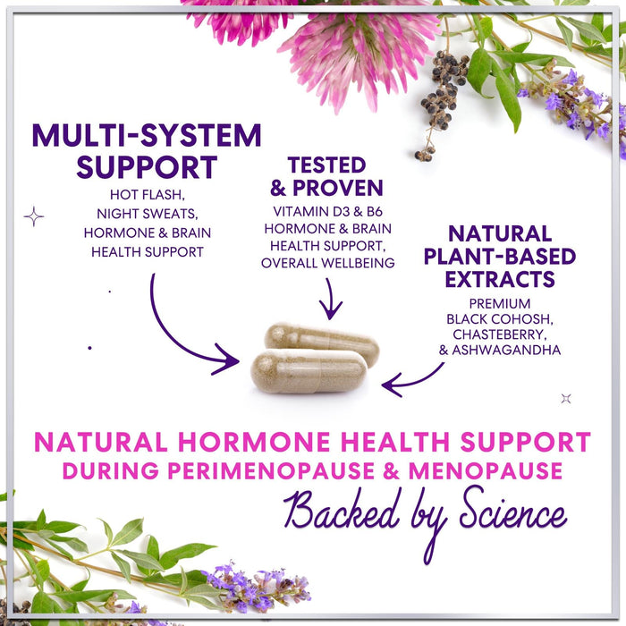 Menopause Supplements for Women - Complete Hot Flash Night Sweats & Menopause Relief Pills, Probiotics with Dong Quai & Black Cohosh for Vaginal, Digestive Support - 60 Capsules