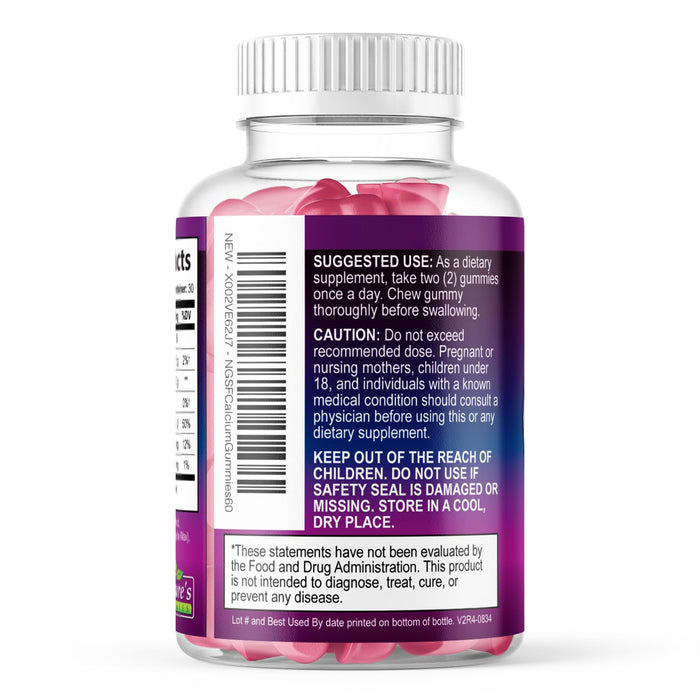 Sugar Free Chewable Calcium Gummy Vitamins - Plus 400 IU Vitamin D3 for Bone, Teeth, & Immune Health Support - Calcium Supplements for Women & Men Daily, Non-GMO, Berry Flavored - 60 Gummies