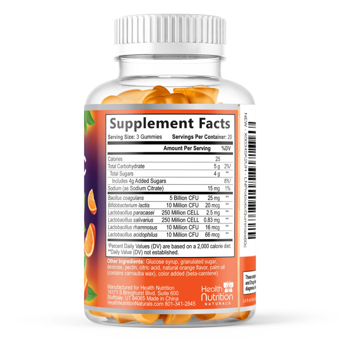 Probiotic Gummies for Women & Men - 5 Billion CFUs Gut Health Support Gummy, Daily Probiotics Supplement for Digestive Health Gummy, Probiotic Strains for Immune Support, Non-GMO & Vegan - 60 Gummies
