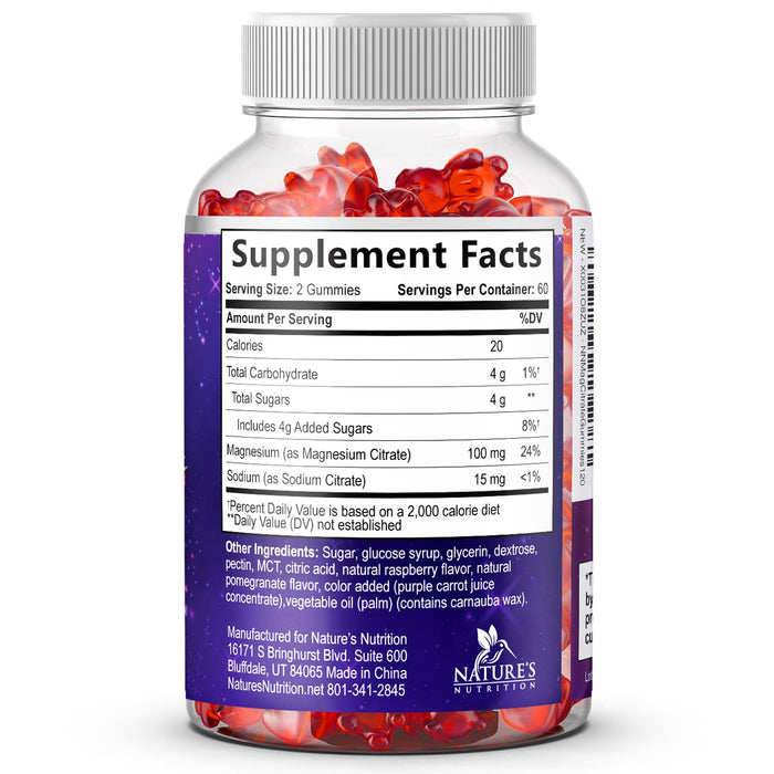 Magnesium Gummies Supplement - High Absorption Magnesium Citrate Supplement for Adults & Kids - Nature's Calm Magnesio Gummy Dietary Supplements for Bone, Muscle Health, Heart Support - 120 Gummies