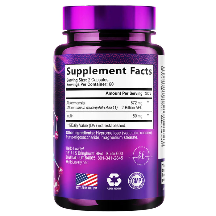 Akkermansia Probiotic with Prebiotic Fiber - Supports GLP-1 Production - 2 Billion AFU Strain for Digestive & Gut Health Support - Delayed Release, Third-Party Tested for Women & Men - 120 Capsules