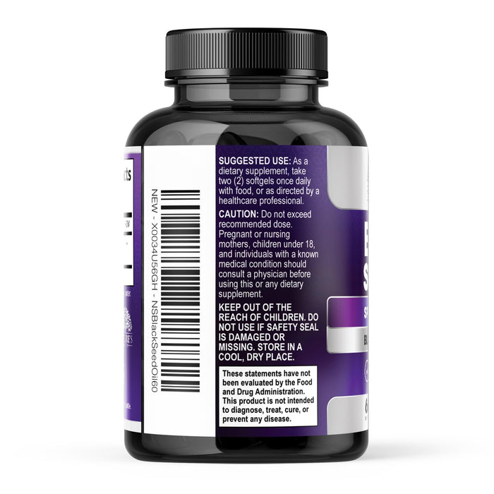Black Seed Oil Capsules 1000mg with Thymoquinone - Pure Nigella Sativa for Skin Health & Immune Support, 100% Blackseed Oil, Amazing Extraction Above Cold Pressed Black Cumin Seed - 60 Softgels