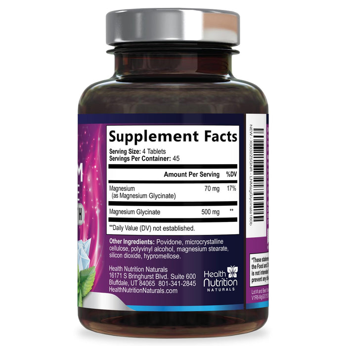 Magnesium Glycinate 250mg - 100% Chelated Magnesium for Max Absorption - Sleep Support, Muscle, Nerves, Bone & Heart Health Support, Best Mag Supplement, Vegan Non-GMO, 3rd Party Tested - 180 Tablets