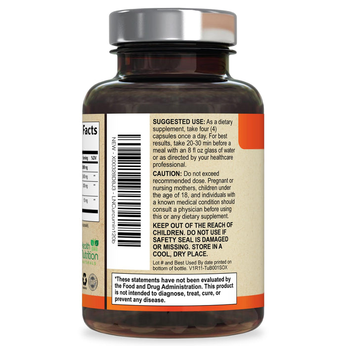 Turmeric Curcumin Supplement 2600mg - 95% Curcuminoids with Organic Turmeric & BioPerine Black Pepper for Best Absorption, Nature's Vegan Joint Support, Non-GMO Tumeric, Bottled in USA - 120 Capsules