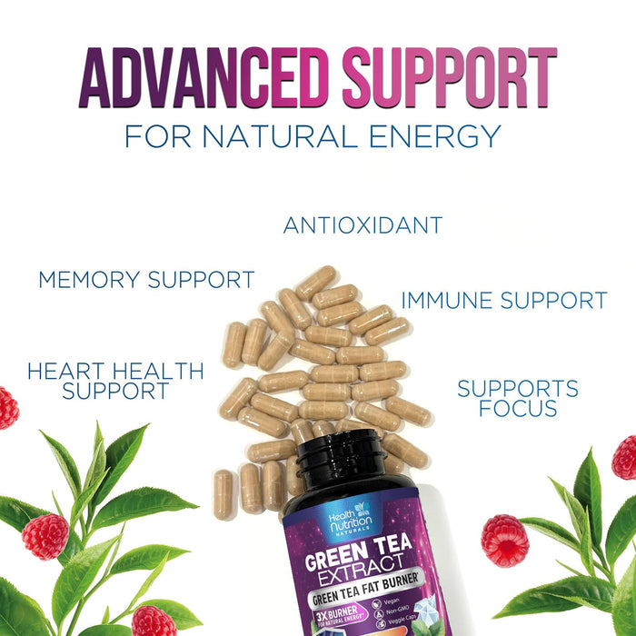 Green Tea Extract Pills - 98% Standardized EGCG 1300mg 3X Strength for Natural Energy - Supports Heart & Antioxidant Health Herbal & Immune Support Supplement Polyphenols & Catechins - 60 Capsules
