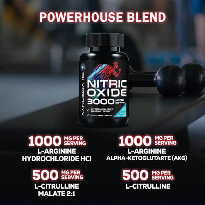 Extra Strength Nitric Oxide Supplement 3X Strength L Arginine, Citrulline Malate, AAKG, Beta Alanine - Premium Muscle Supporting Nitric Booster - Natural Energy & Heart Health Support - 240 Capsules