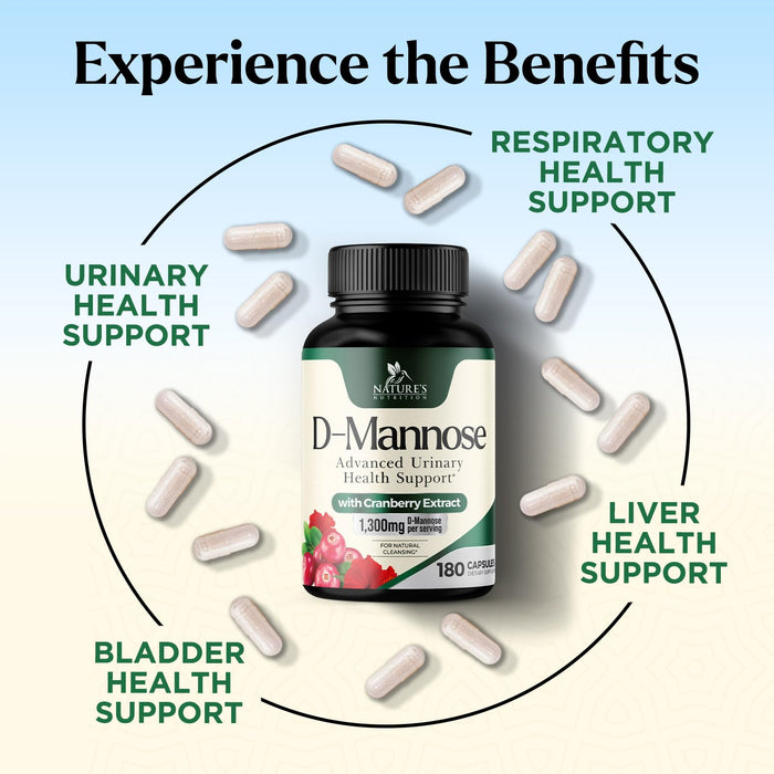 D-Mannose 1,350 mg with Cranberry & Hibiscus – 180 Capsules