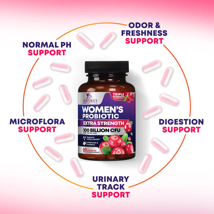 Probiotics for Women - 90 Billion CFU 16 Probiotic Strains with Cranberry, Vaginal Probiotics with Prebiotics PH, Digestive, UT, Immune, & Feminine Health Support, Pro Biotics for Women, 60 Capsules