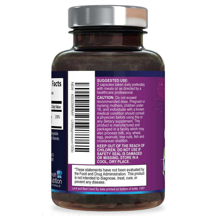 Magnesium Citrate Capsules 1000mg - Max Absorption Magnesium Powder for Muscle, Nerve, Bone and Heart Health Support, High Absorption Citrate Complex, Gluten Free, Non-GMO - 120 Capsules