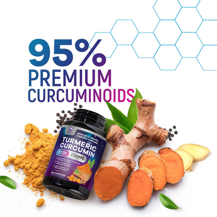 Turmeric Supplement Curcumin 2350mg - with Organic Ginger & Turmeric, BioPerine Black Pepper Extract 95% Curcuminoids - Advanced Absorption Antioxidant & Joint Immune Support - Vegan - 360 Capsules
