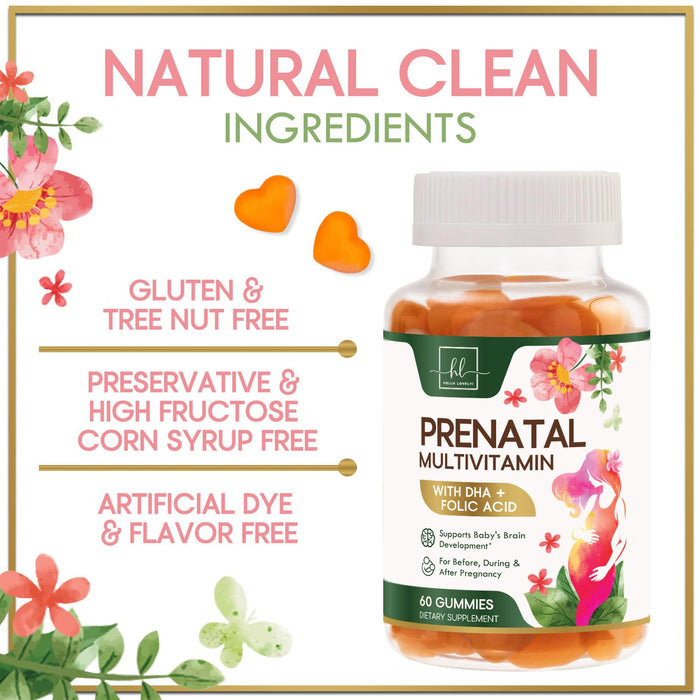Prenatal Vitamins for Women with DHA & Folic Acid - Best Prenatal Multivitamin Gummies for Women, Brain Development Support, Folate, Vitamin C, D3 & B12, Pre Natal Pregnancy Supplement - 60 Gummies