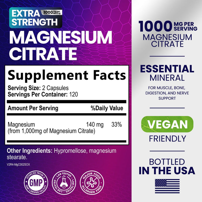 Magnesium Citrate 1000 mg for Absorption – 240 Capsules