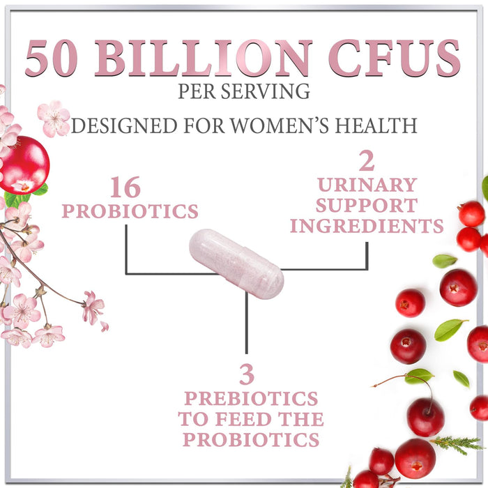 Probiotics for Women Supplement with Cranberry - 16 Premium Strains for PH Balance, Digestive Health, Vaginal & Immune Support, 90 Billion CFU, Women's Probiotic, UT, & Feminine Health - 120 Capsules