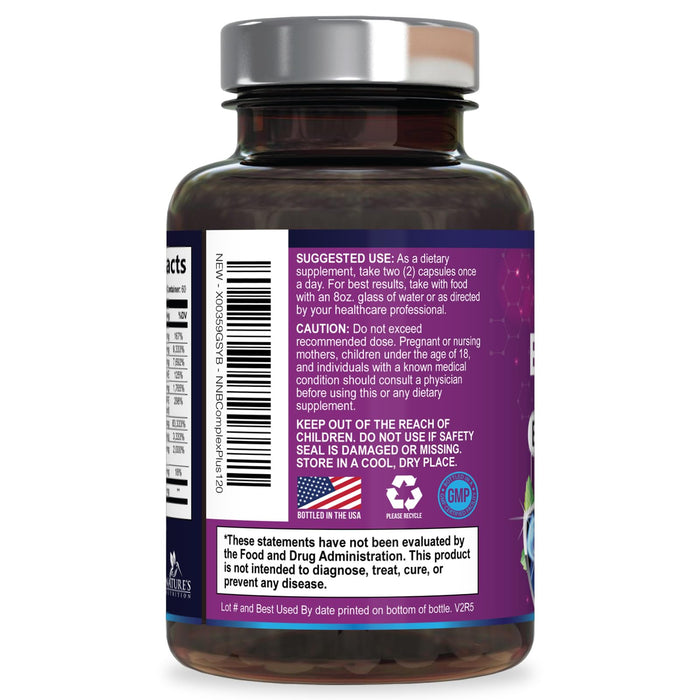 B Complex Vitamins Capsules with Vitamin B6 B12 B100 C Biotin Folate & Folic Acid - Supplement for Heart, Brain, & Nerve Support - Super Complete B-Complex for Immune & Energy Support - 120 Capsules