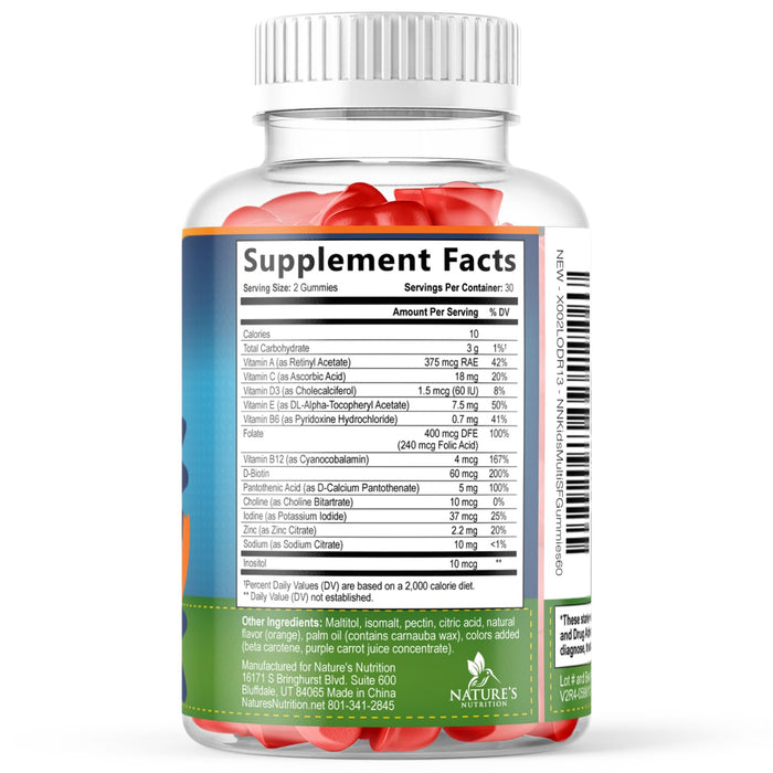 Multivitamin for Kids Gummies - Vitamin D3, C, B12, B6, A & Zinc, Daily Children Vitamins for Immune Support, Sugar-Free, Chewable Multivitamin Gummy for Toddlers & Kids, Orange Flavor - 60 Gummies